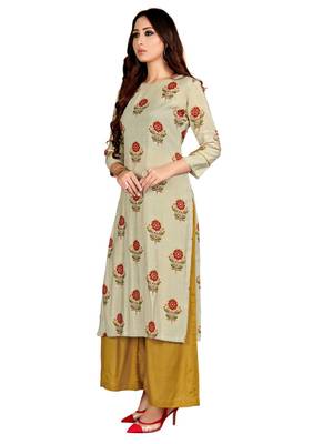 Grey printed cotton party-wear-kurtis 3