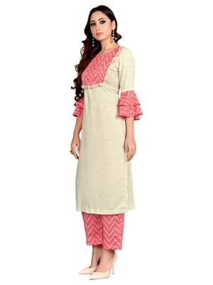 Beige plain rayon party-wear-kurtis 3