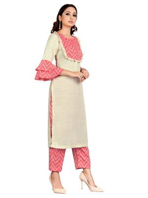 Beige plain rayon party-wear-kurtis 4