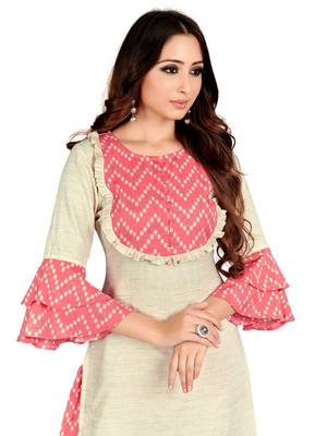 Beige plain rayon party-wear-kurtis 5