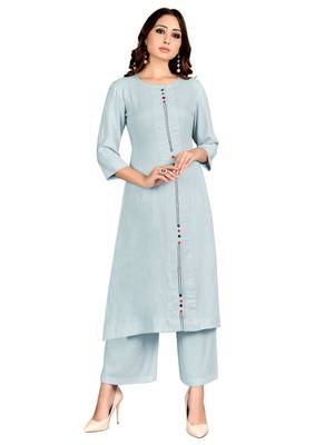 Blue plain rayon party-wear-kurtis 1