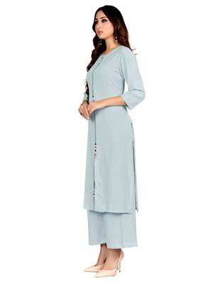 Blue plain rayon party-wear-kurtis 3