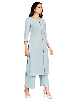 Blue plain rayon party-wear-kurtis 4