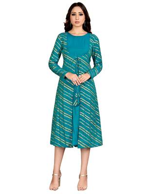 Blue printed cotton party-wear-kurtis 1