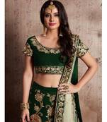 Green embroidered velvet semi stitched lehenga