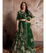 Green embroidered velvet semi stitched lehenga