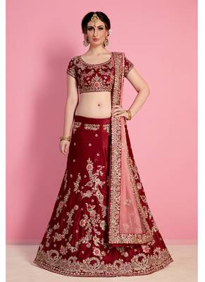 Peach embroidered art silk semi stitched lehenga 4