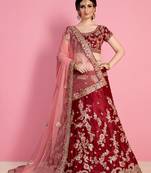 Maroon embroidered velvet semi stitched lehenga