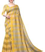 yellow woven checks Cotton Silk Saree with blouse