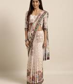 Multicolor printed linen saree with blouse