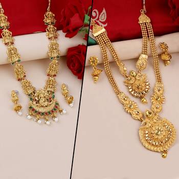 Gold Plated Traditional Designer Temple Long Jewellery Set For Women Girl 1
