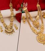 Gold Plated Traditional Designer Temple Long Jewellery Set For Women Girl