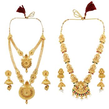 Gold Plated Traditional Designer Temple Long Jewellery Set For Women Girl 2