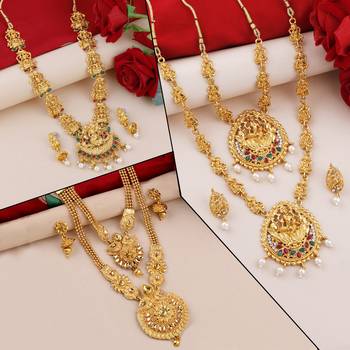 Gold Plated Traditional Designer Temple Long Jewellery Set For Women Girl 1