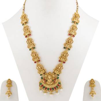 Gold Plated Traditional Designer Temple Long Jewellery Set For Women Girl 4