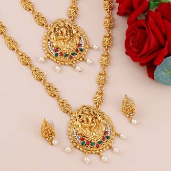 Gold Plated Traditional Designer Temple Long Jewellery Set For Women Girl 5