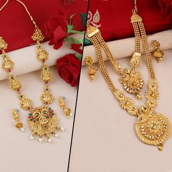 Gold Plated Traditional Designer Temple Long Jewellery Set For Women Girl 1