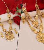 Gold Plated Traditional Designer Temple Long Jewellery Set For Women Girl