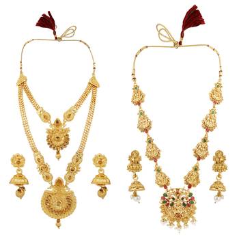 Gold Plated Traditional Designer Temple Long Jewellery Set For Women Girl 2