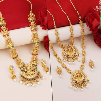 Gold Plated Traditional Designer Temple Long Jewellery Set For Women Girl 1
