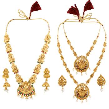 Gold Plated Traditional Designer Temple Long Jewellery Set For Women Girl 2