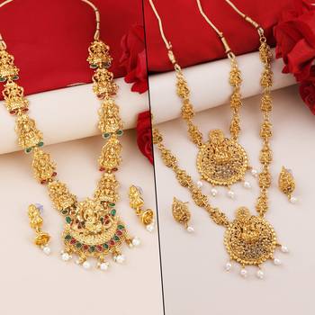 Gold Plated Traditional Designer Temple Long Jewellery Set For Women Girl 1