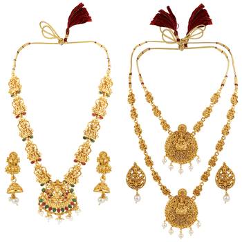 Gold Plated Traditional Designer Temple Long Jewellery Set For Women Girl 2