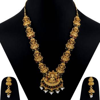 Gold Plated Traditional Designer Temple Long Jewellery Set For Women Girl 3