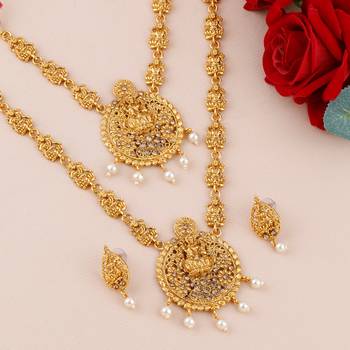 Gold Plated Traditional Designer Temple Long Jewellery Set For Women Girl 4