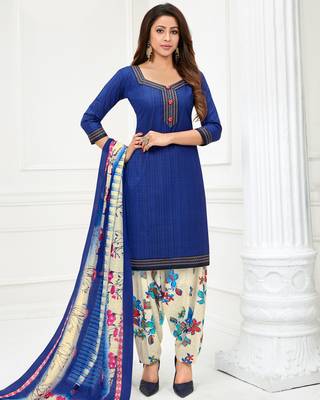 Royal-blue printed pure cotton salwar 1
