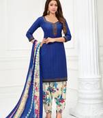 Royal-blue printed pure cotton salwar
