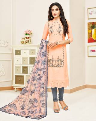 Peach embroidered faux silk blend salwar 1