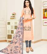 Peach embroidered faux silk blend salwar