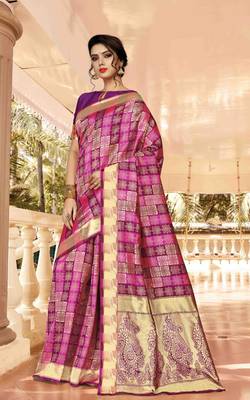 Purple woven art silk saree with blouse 1