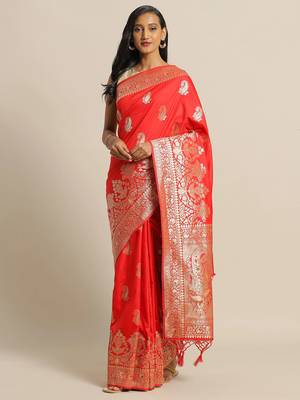 Red woven semi silk saree  with blouse 1