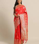 Red woven semi silk saree  with blouse