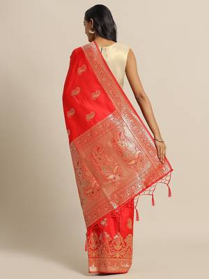 Red woven semi silk saree  with blouse 2