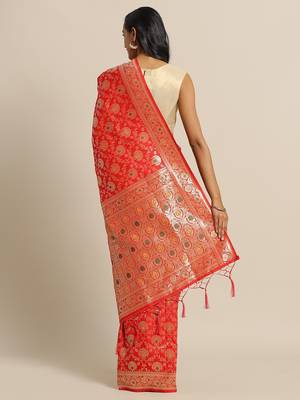Red woven semi silk saree  with blouse 2