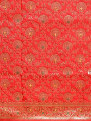 Red woven semi silk saree  with blouse 3