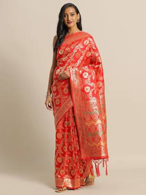 Red woven semi silk saree  with blouse 1