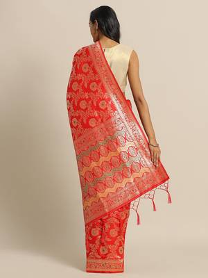 Red woven semi silk saree  with blouse 2