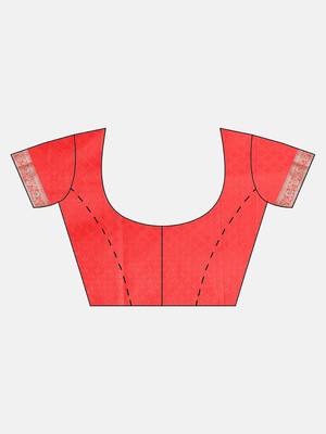 Red woven semi silk saree  with blouse 5