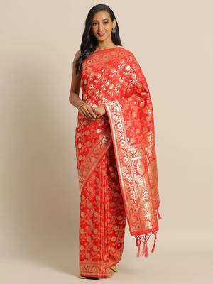 Red woven semi silk saree  with blouse 1