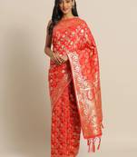 Red woven semi silk saree  with blouse