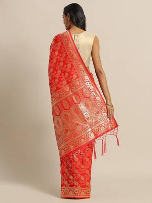 Red woven semi silk saree  with blouse 2