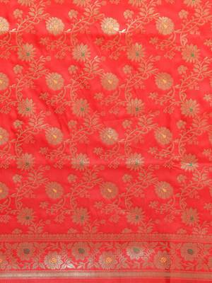 Red woven semi silk saree  with blouse 3