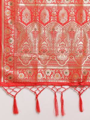 Red woven semi silk saree  with blouse 4