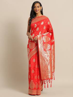 Red woven semi silk saree  with blouse 1