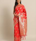 Red woven semi silk saree  with blouse
