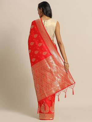 Red woven semi silk saree  with blouse 2
